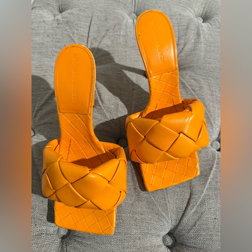 Bottega Veneta Bright Orange Woven Sandals